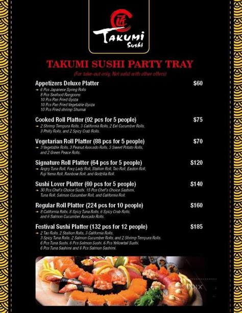 Takumi sushi easton menu - Grand opening in Easton, PA! All-you-can-eat sushi available! We specialize in both chinese & japanese cuisine (Specifically sushi). ... Takumi. 55. Sushi Bars ...